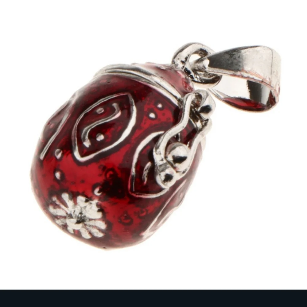 2 Cremation Keepsakes Red Enamel Heart Egg Locket Pendants Red - Picture 5 of 13